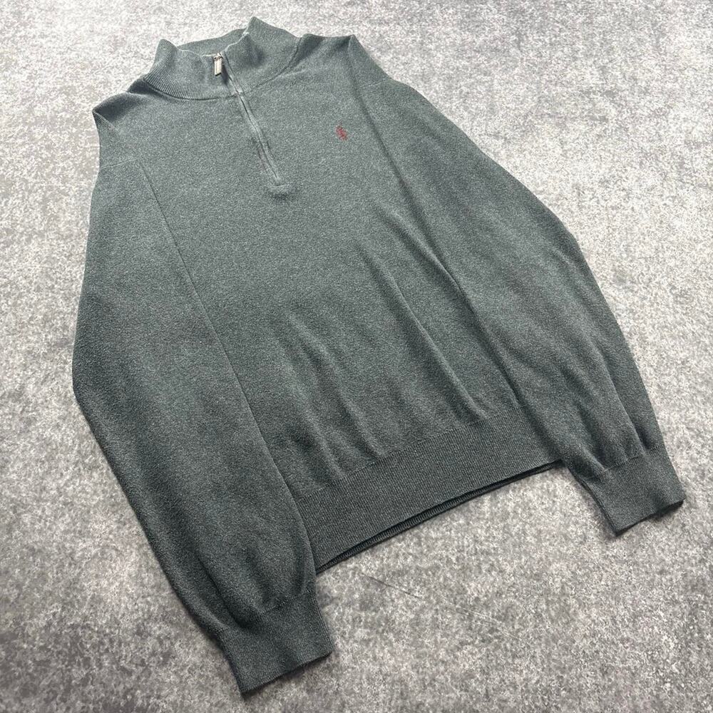 Polo Ralph Lauren Men’s M Gray Pima Cotton Quarter-Zip Sweater Pony Logo